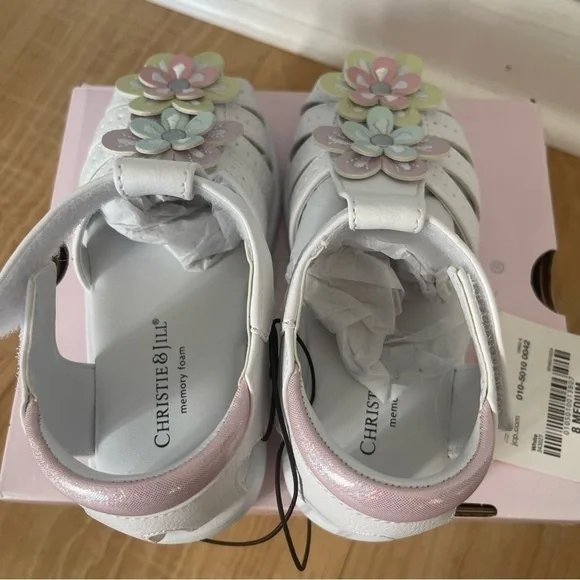 NWT Christie & Jill Toddler 8 Girls White Mila Sandals Flower Memory Foam Shoes - Picture 4 of 7